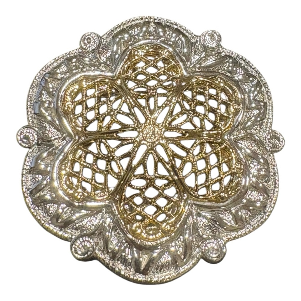 Danecraft Filigree Flower Brooch Gold & Silver Tone Vintage Mid-Century J14